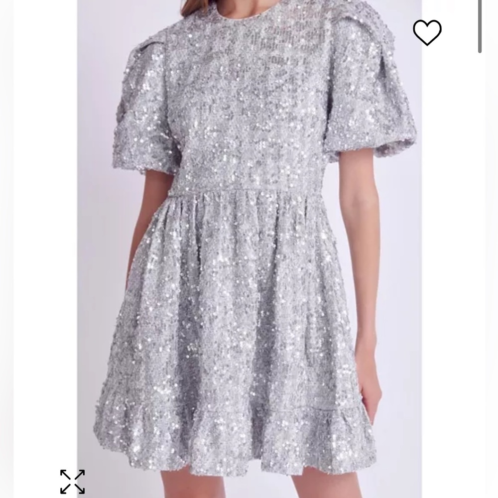 English Factory Silver Sequin Tweed Tiered Mini Dress SZ S NWT - Picture 2 of 7